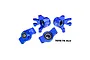 Four blue anodized aluminium RC car steering and rear hubs by GPM Racing, featuring pre-installed bearings and marked with L and R indicators.