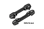 Two black GPM Racing aluminium front lower suspension mounts labeled FF and FR on a white background.