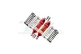 Two red GPM Racing aluminium front shock absorbers with orange springs and extra black springs on a white background.
