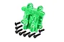 A bright green anodized aluminium rear differential cover for an RC car, branded GPM, with several black metal screws included.