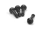 Four small black Phillips head screws for RC battery covers, shown against a plain white background.