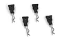 Four RC body clips with black rubber pull tabs arranged on a white background.