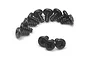 A collection of small black pan head screws with coarse threads arranged on a white background.