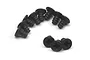 A collection of black, coarse-thread countersunk screws with Phillips heads, arranged on a white background.