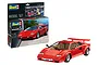 Revell 1/24 scale Lamborghini Countach LP500S plastic model kit box and a fully assembled red model car.