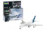 Revell 1/288 scale Airbus A380-800 model kit box and a fully assembled, painted model aircraft on a white background.