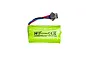 A green soft-case 7.4V 500mAh Li-ion battery pack with a black connector and red, blue, and black wires against a white background.
