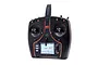 Spektrum NX7e+ 14-channel DSMX transmitter in black with an orange-accented design, featuring a central LCD screen and dual control sticks.