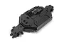 A black plastic upper chassis component for a BlackZon RC vehicle, featuring a molded cooling fan grill and mounting points.