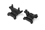 Two black plastic RC shock towers for BlackZon vehicles, shown from a high angle against a white background.