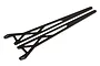 A pair of black carbon fiber wheelie bar arms for an RC car, shown from an angled perspective against a white background.