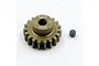 A bronze-coloured Yeah Racing 19T 0.8Mod pinion gear with a small black grub screw on a white background.