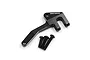 A black aluminium Panhard mount by Yeah Racing with three included black screws on a white background.