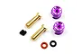 A set of Yeah Racing 5mm bullet plugs featuring purple anodized aluminium grips, gold-plated connectors, black grub screws, and small O-rings.