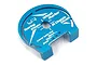 A blue anodized aluminium Yeah Racing wheel well marker tool for 1/10 RC touring cars and M-chassis, featuring laser-etched markings.