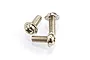 Three silver-coloured metal washer head screws with Phillips drive heads arranged on a white background.