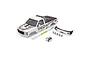 Kyosho 1/8 scale USA-1 painted RC truck body shell in white with decals, chrome roll bar, light bar, and bumper accessories.