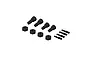 ARRMA RC spare parts set including four wheel axles, four 12mm hex hubs, and four pins, all in black plastic.