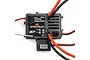 Spektrum SLT 25A Brushed 2-in-1 ESC and receiver unit with attached power switch and wiring, viewed from above on a white background.