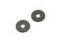 Two circular dark grey friction slipper pads for an RC car drivetrain, featuring a central hole and three smaller mounting holes.