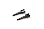 Two black steel rear wheel axles for Kyosho RC cars, shown against a plain white background.