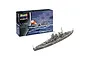 Revell 1/1200 scale Gneisenau battleship plastic model kit box and assembled grey model ship on a white background.