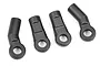 Four black plastic steering ball joints for RC cars arranged on a white background.