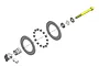 Exploded view diagram of an RC car ball differential rebuild kit showing a bolt, spring, thrust bearing, and differential balls.