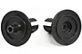 Two black metal RC differential outdrives shown from different angles against a white background.