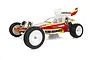 Team Associated RC10 Team Car Gold Edition 1/10 scale 2WD RC buggy with red, white, and yellow bodywork on a white background.
