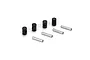 A set of four black cylindrical CV couplers and four silver metal pins for Losi RC vehicles.