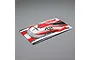 A white, red, and black RC boat canopy with the number 42 and Horizon Hobby branding, viewed from a high angle on a grey background.