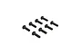 A set of eight black button head screws with hex sockets arranged in a grid on a white background.