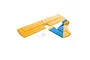 E-Flite yellow and blue foam tail set for RC plane, including horizontal stabilizer, vertical stabilizer, and small plastic control horns.