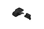 Two black plastic ARRMA RC front body mount components isolated on a white background.
