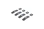 A set of ARRMA body mount foam pads in various shapes, including four rectangular pads with rounded corners and four curved pads, all featuring center holes.