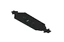 A black aluminium extra long wheelbase chassis plate for an ARRMA RC vehicle, shown from an elevated angle against a white background.