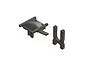ARRMA centre differential mount components in black plastic, showing the main housing and a separate support bracket.