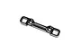 A black anodized aluminium B pivot block for TLR RC vehicles, featuring two countersunk screw holes and two square cutouts.