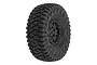 A single Pro-Line 1.0 inch Toyo Open Country R/T Trail tyre mounted on a black Impulse beadlock-style RC wheel, isolated on a white background.