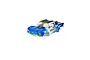 ARRMA 1/18 Mojave Grom painted RC body shell in blue and white with yellow and black racing decals on a white background.