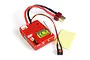 BlackZon 3-wire ESC and receiver combo unit in a red plastic case with attached power wires, T-plug connector, and a separate push-button switch.