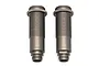 Two gunmetal grey Team Associated V2 shock bodies for RC cars, shown side-by-side against a white background.