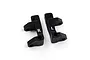A pair of black anodized aluminium C-hub steering carriers for RC cars, marked with R and L for right and left sides.