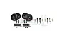 A set of GPM Racing RC upgrade parts including four black wheels, four black and gold shock absorbers with springs, and four black CVD driveshafts.