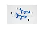 Two blue anodized aluminium RC body post mounts with four small black screws on a white background.