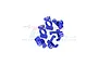A set of six blue anodized aluminium RC car hub carriers and steering knuckles from GPM Racing, arranged on a white background.