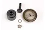 Traxxas 37T/13T ring and pinion gear set with differential carrier, including small screws and a washer on a white background.