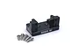 A black anodized aluminium Reefs RC servo and winch mount with five included silver mounting screws on a white background.