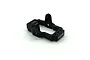 A black anodized aluminium servo mount for RC vehicles by Reefs RC, featuring mounting holes and engraved branding.